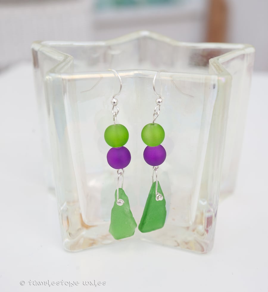 Welsh Sea Glass Sterling Silver Earrings