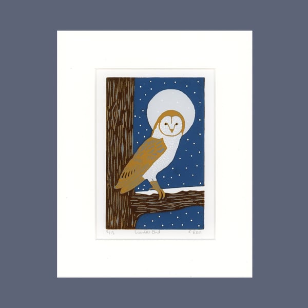 Lino Print, Owl Print, Bird Print, Hand Printed