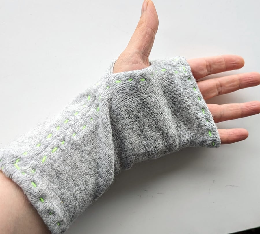 Snuggly Grey Wrist Warmers Upcycled from old knitwear NOT WOOL
