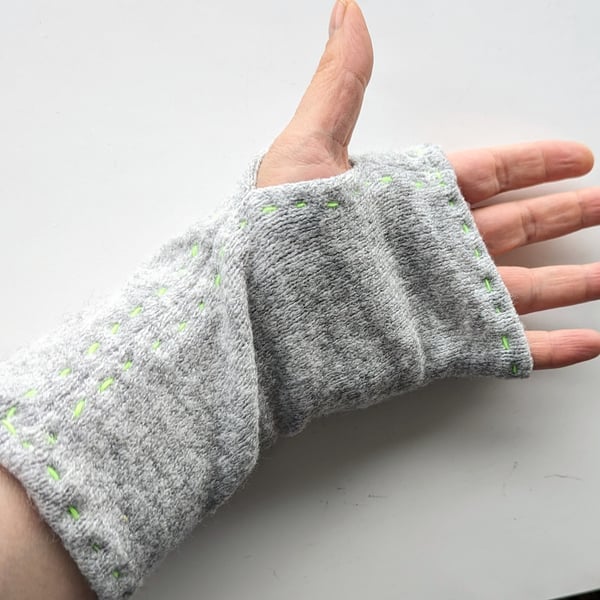 Snuggly Grey Wrist Warmers Upcycled from old knitwear NOT WOOL