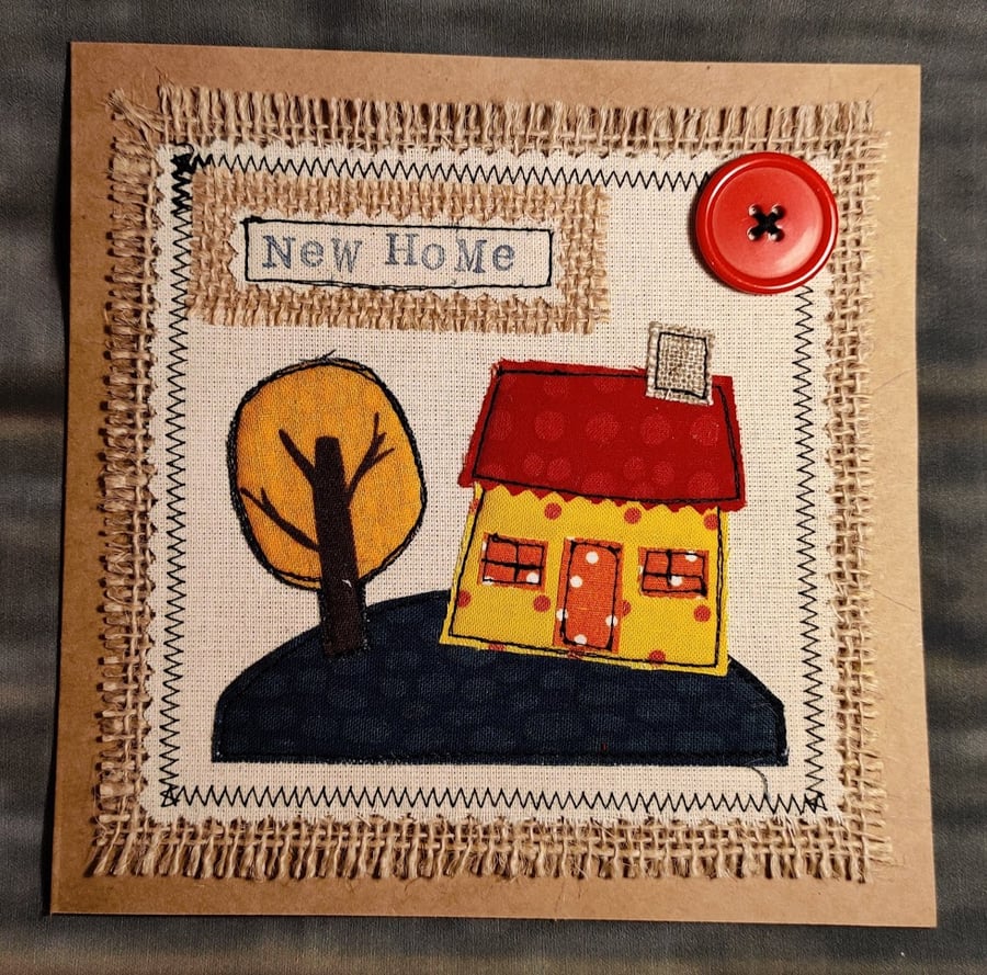 Handmade, fabric, free motion machine embroidery New Home cards  