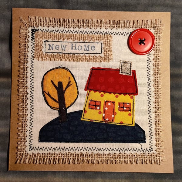 Handmade, fabric, free motion machine embroidery New Home cards  