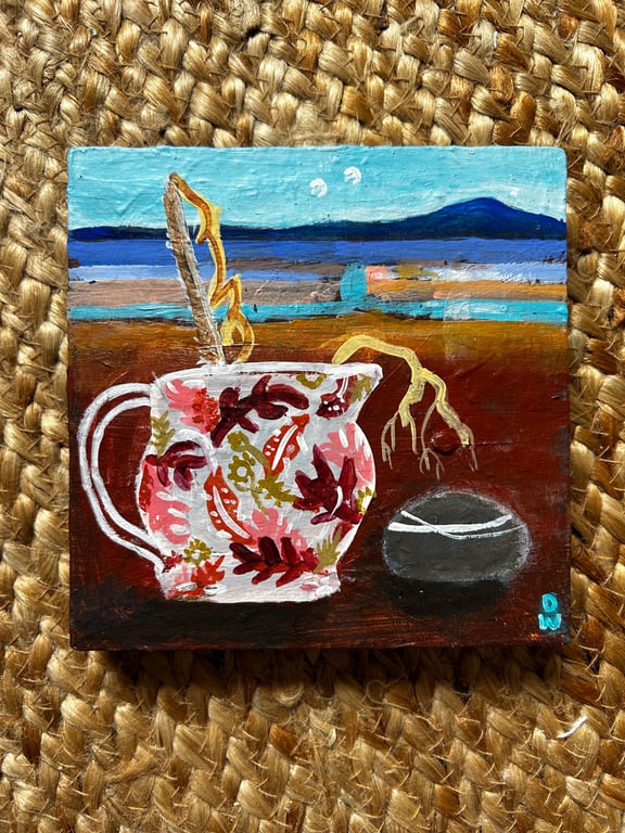 Original art seaside still life Lake District Solway autumn seaside