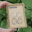 Dangle-Drop Hammered Circle & Beaded Oval Earrings (Sterling Silver) (D) (OOAK)