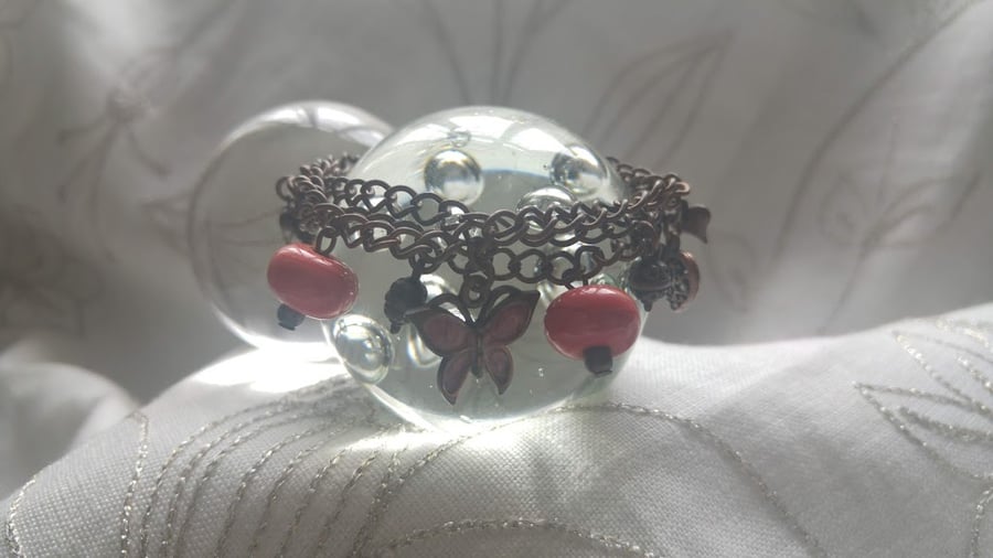 The Coral Butterfly Lampwork Bead Bracelet