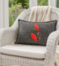 The Harris Tweed and Vintage Japanese Silk embroidered Poppy Cushion - Image 1