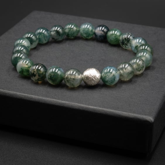 Moss agate and sterling silver gemstone bracelet  Taurus, Gemini jewelry