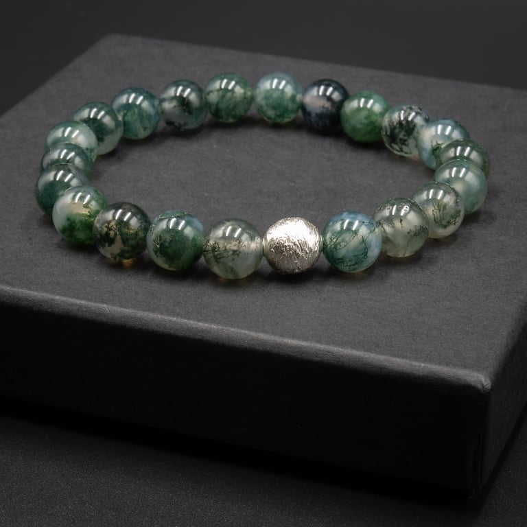 Moss agate and sterling silver gemstone bracelet  Taurus, Gemini jewelry