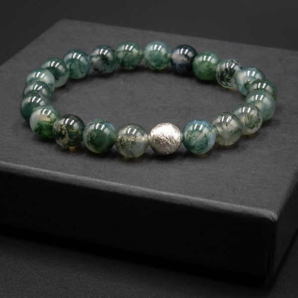 Moss agate and sterling silver gemstone bracelet  Taurus, Gemini jewelry