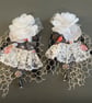 Handcrafted Mixed Media Leather Earrings – Lace, Floral & Beaded Statement Drops
