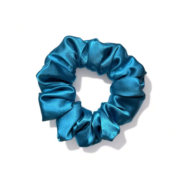 Turquoise Satin Scrunchie - Large