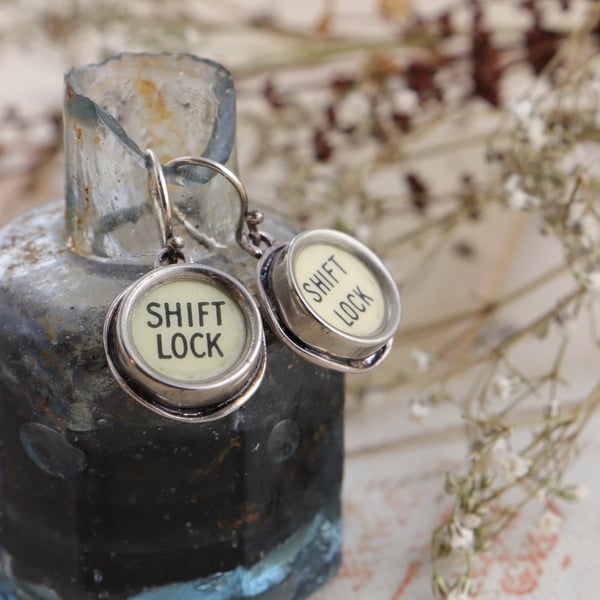 Cute Dangling Shift Lock Typewriter Key Earrings for the Literary Lovers 
