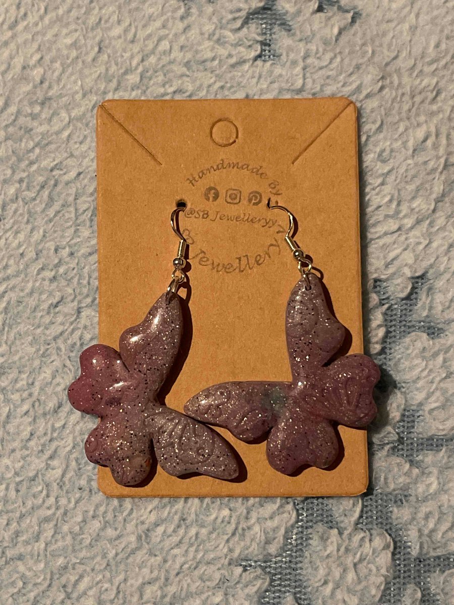 Handmade Polymer Clay Purple Patterned Earrings (Clip On’s Available)