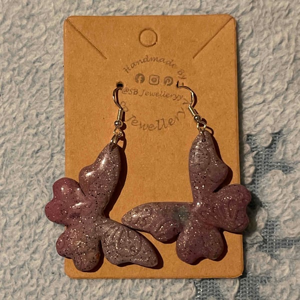 Handmade Polymer Clay Purple Patterned Earrings (Clip On’s Available)