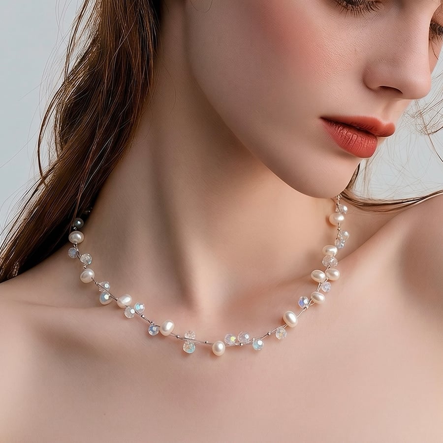 Freshwater Pearl and Crystal Necklace 