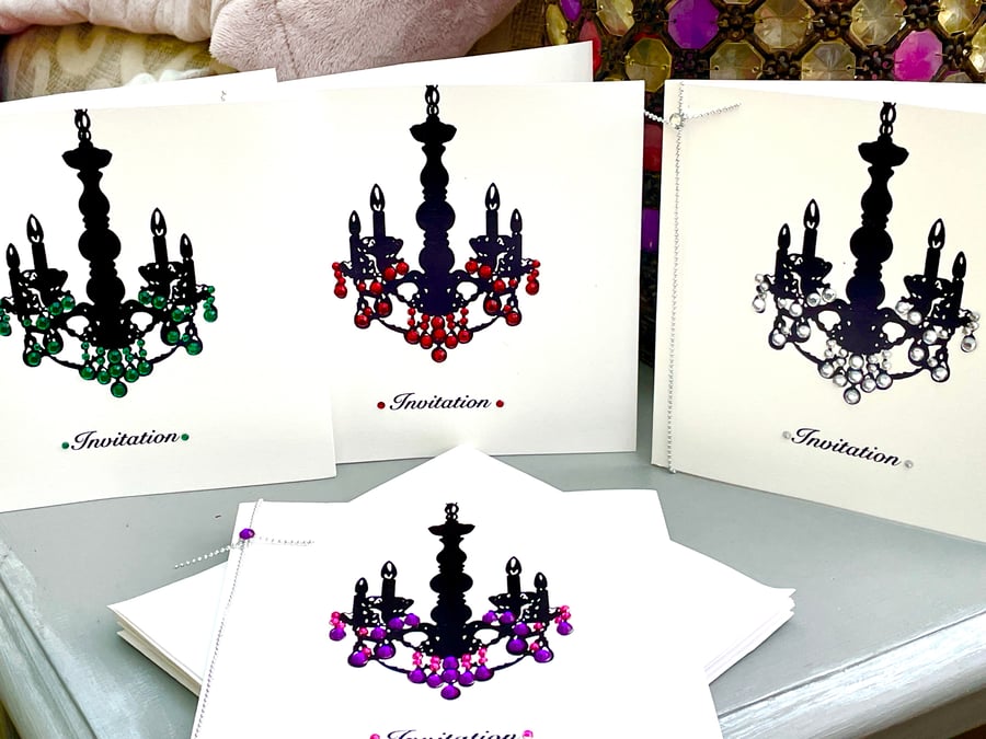 Set of 9 sparkling chandelier invitations