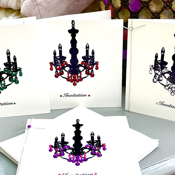 Set of 9 sparkling chandelier invitations
