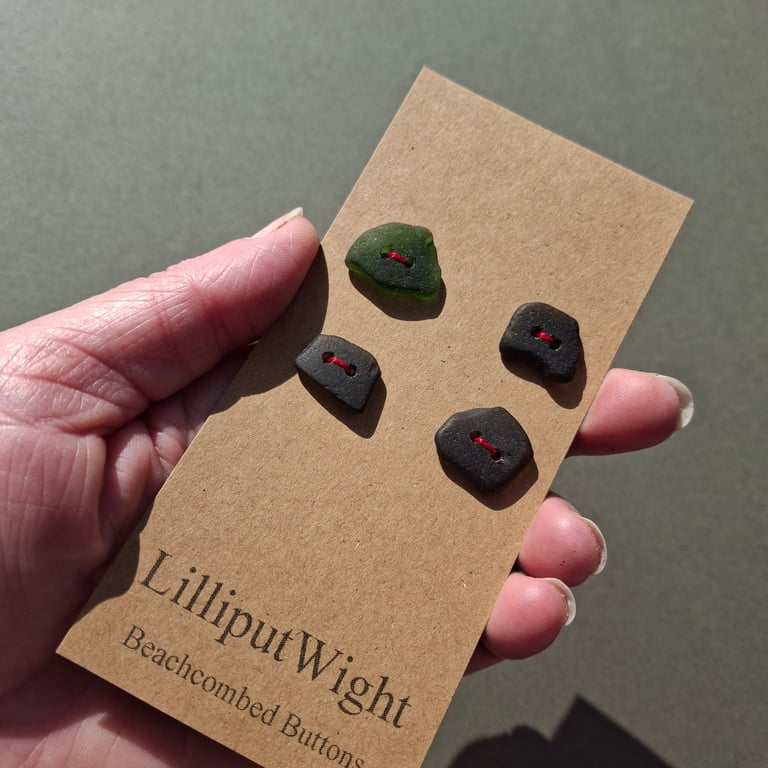 Set of four green sea glass buttons