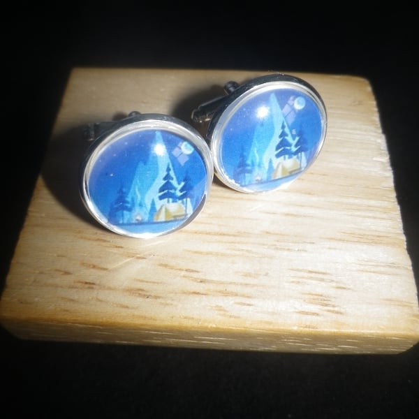 Moonlight Camping cufflinks, matching tie clip available, free UK shipping......