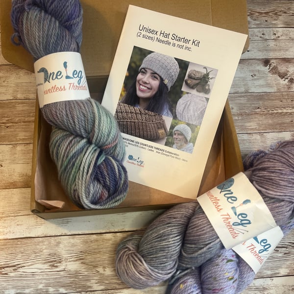 Hat knitting kit with one skein of hand dyed yarn