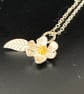 Little leaf & flower Necklace  Mixed Metal  Silver Necklace.
