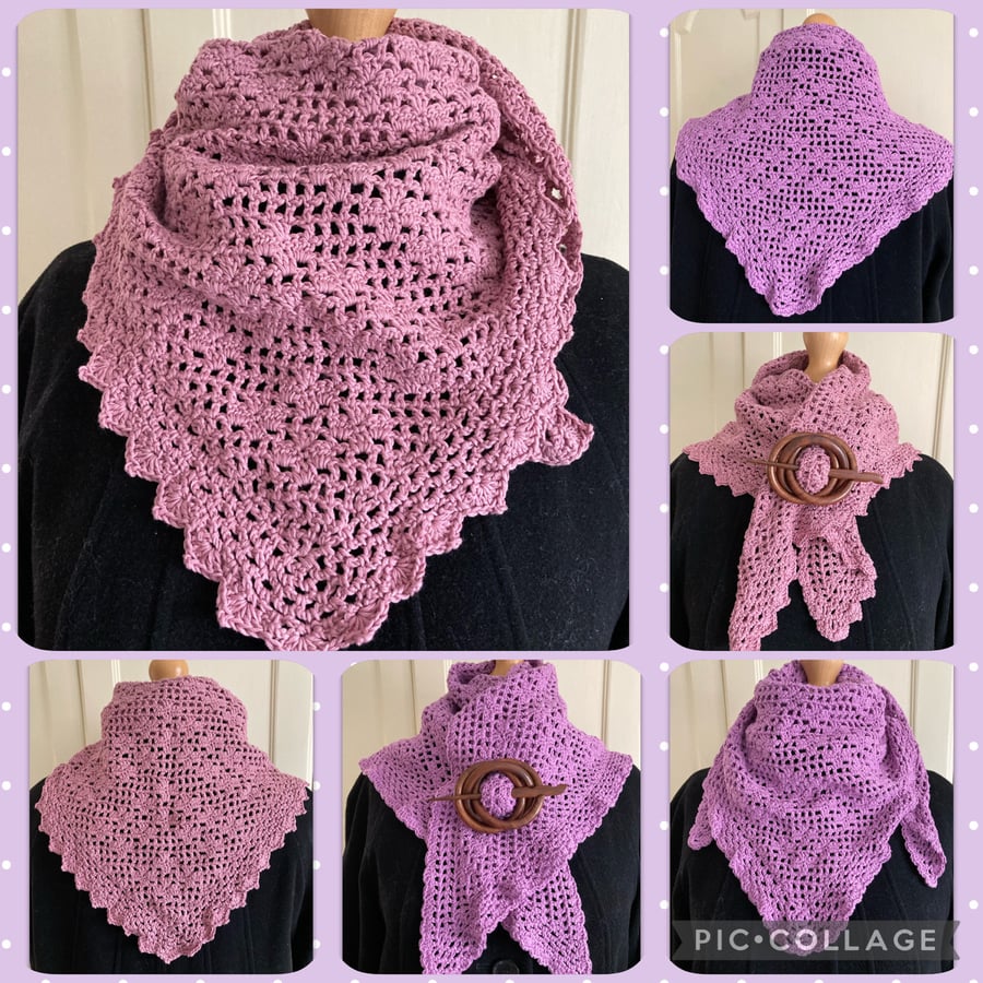 Crochet cotton triangular scarf  kerchief  shawl  teen gift  woman gift 