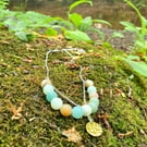 Natural Frosted blue green amazonite bead necklace