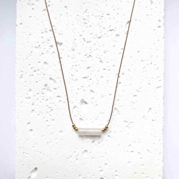 Tube Fine Silk Cord Necklace - Rose Quartz - Free Personalisation