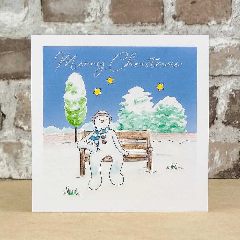 Christmas Card Snowman Bench