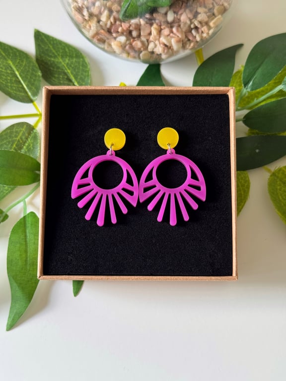 Aztec Sunbeam Earrings - Purple & Yellow 