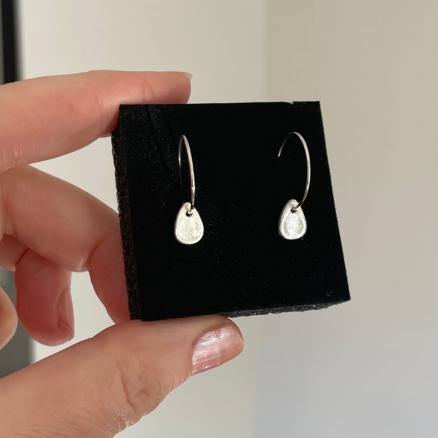 Delicate silver teardrop hoop earrings