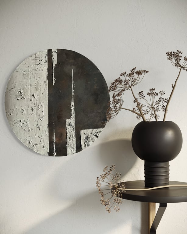 Round texture canvas chocolate brown and beige wall decor 