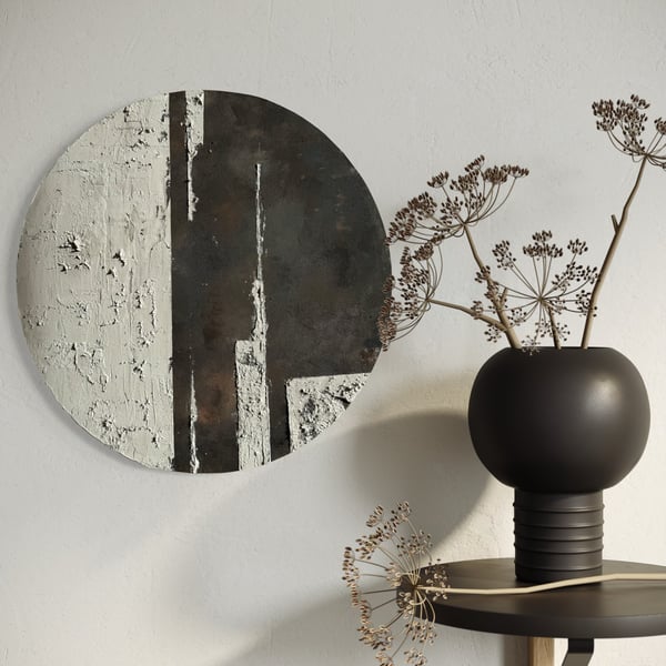 Round texture canvas chocolate brown and beige wall decor 