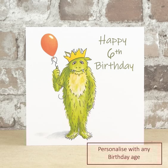 Birthday Card Monster Balloon - Personalised with any Birthday age