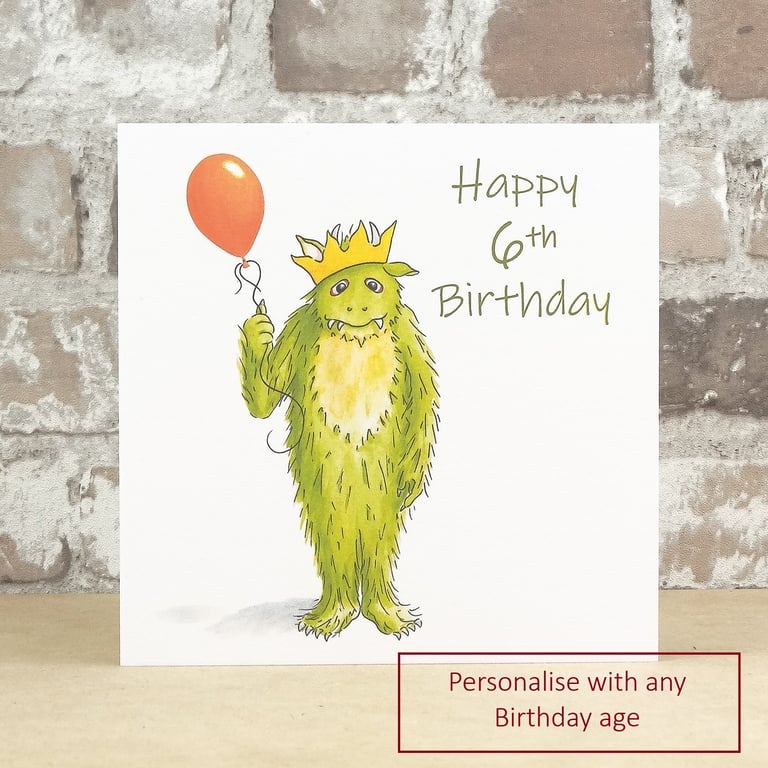 Birthday Card Monster Balloon - Personalised with any Birthday age