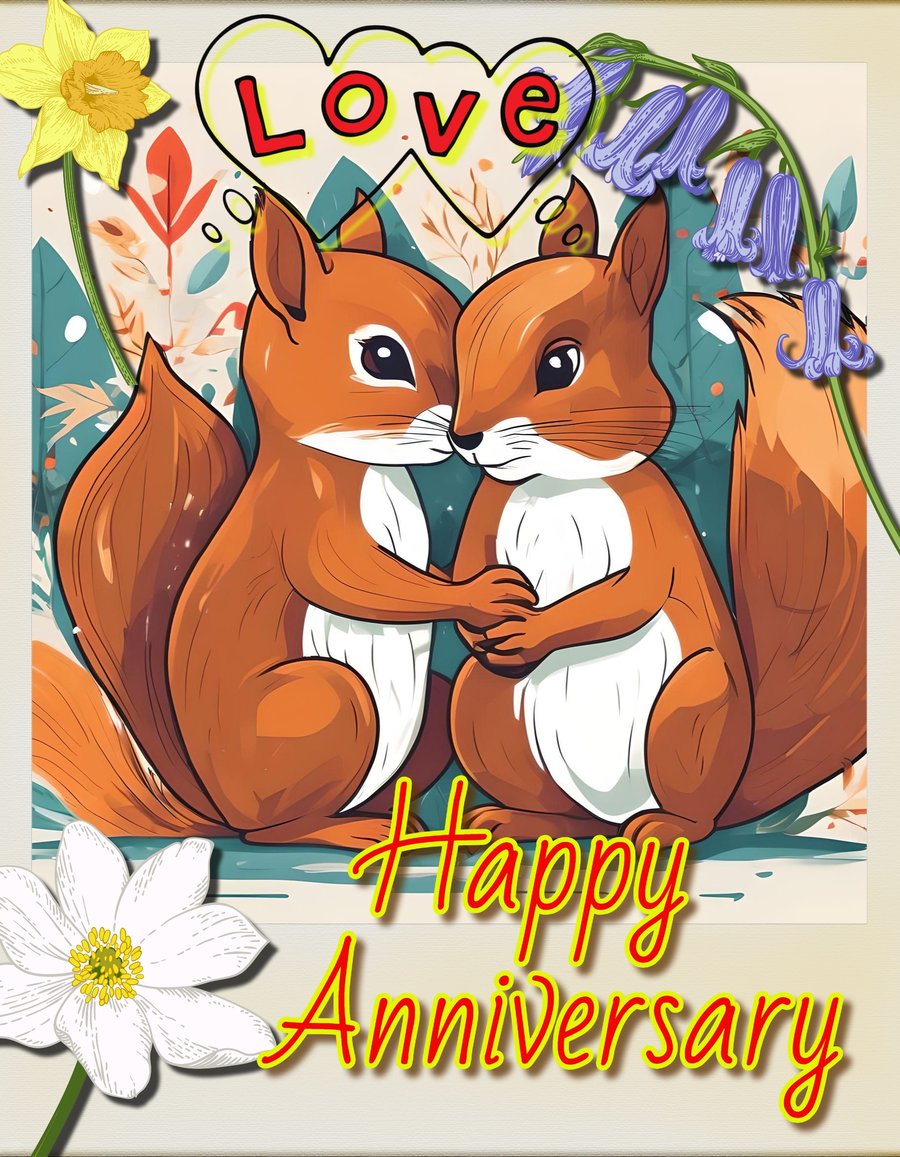 Happy Anniversary Squirrels Card A5