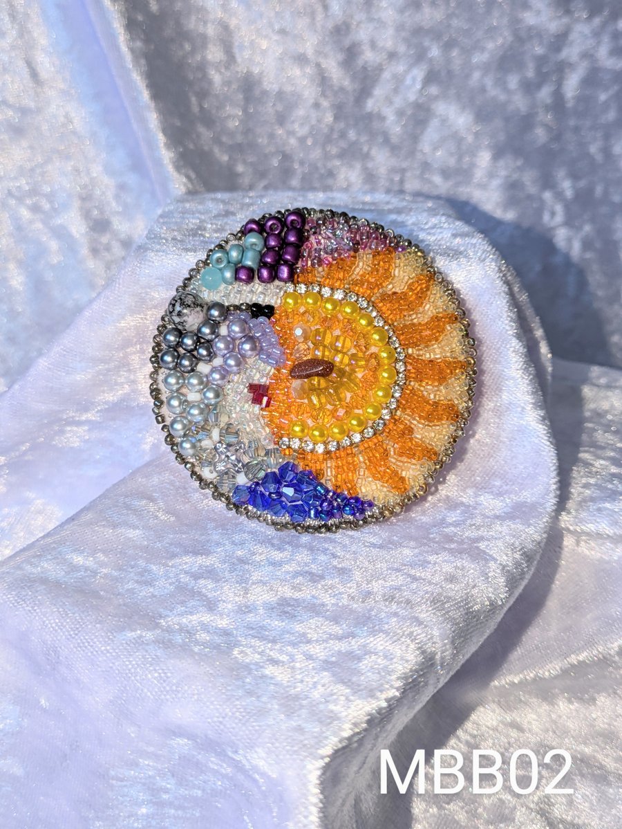 Sun and Moon beaded brooch