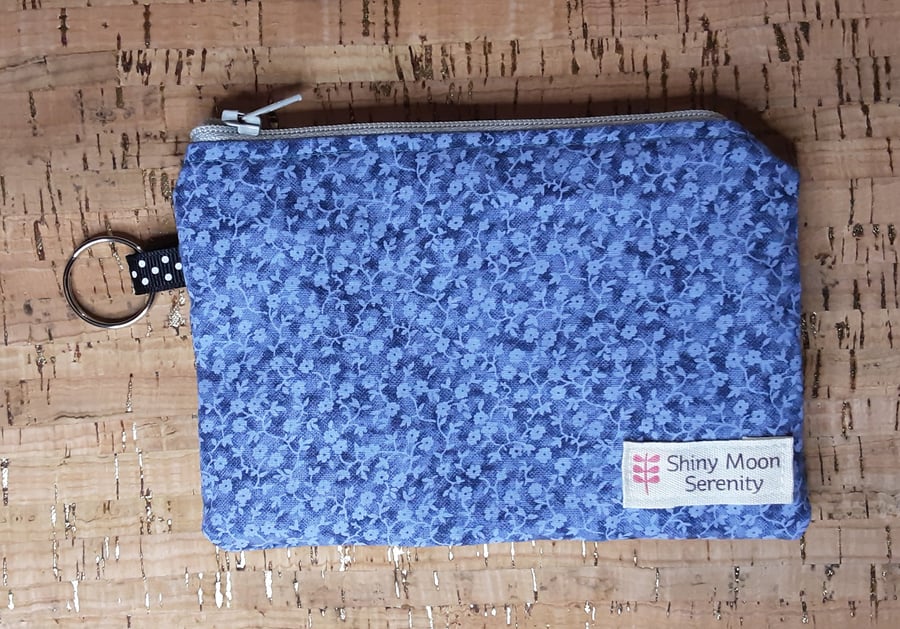 Coin Purse Blue with small Flower Print.