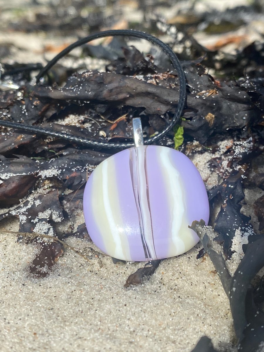 Lilac and Cream light reactive Puddle Fused Glass Pendant