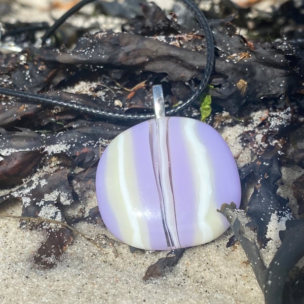 Lilac and Cream light reactive Puddle Fused Glass Pendant