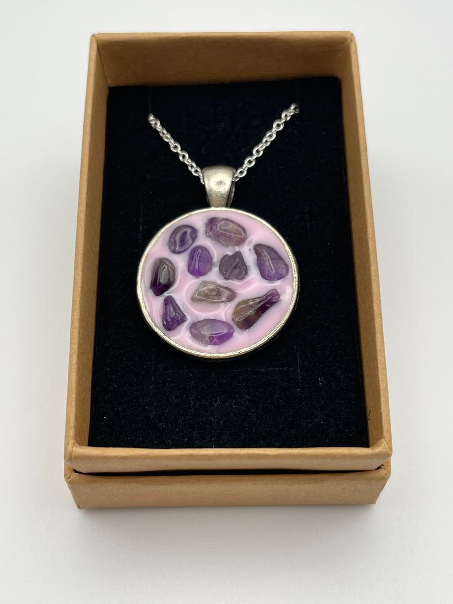 Amethyst set in pink necklace