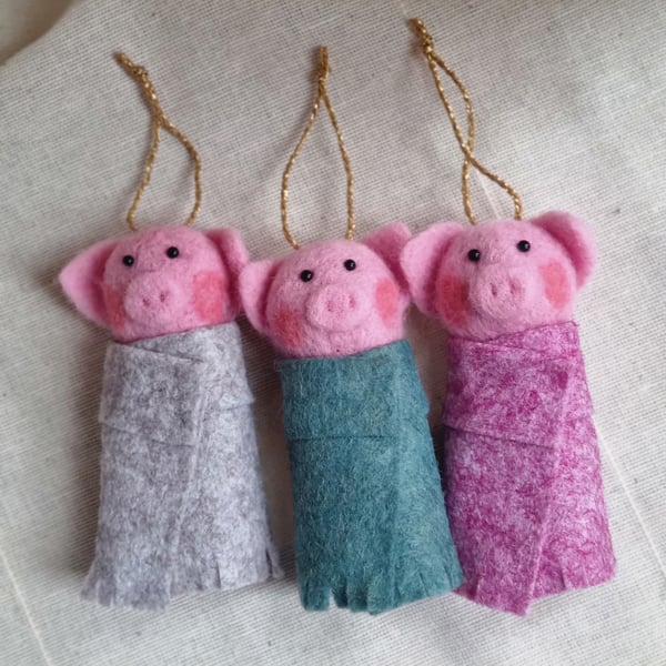 Woolly Pigs in Blankets Hanging Christmas Decorations - Set of Three
