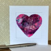Embroidered up-cycled fabric heart Art Card. 