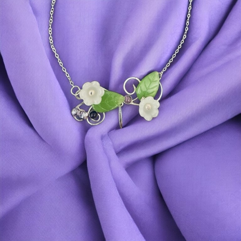 Sterling Silver Flower Botanical Necklace, Amethyst, Occasion Wedding - Freepost