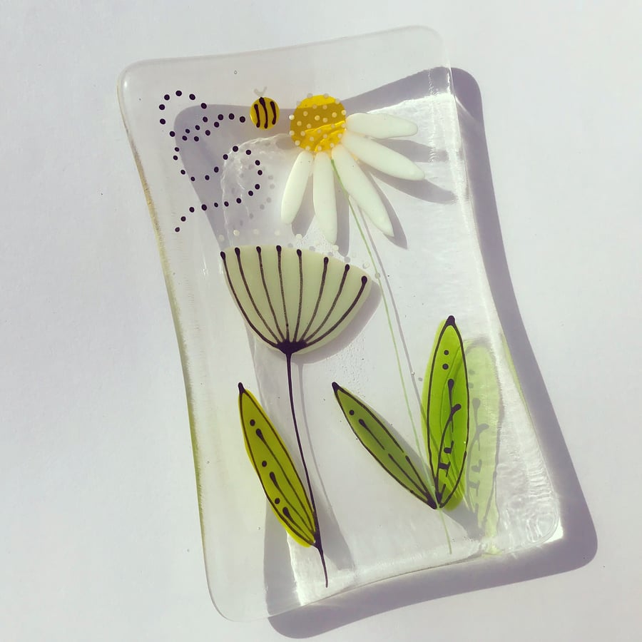 Rectangular floral trinket dish - Daisy and seed head