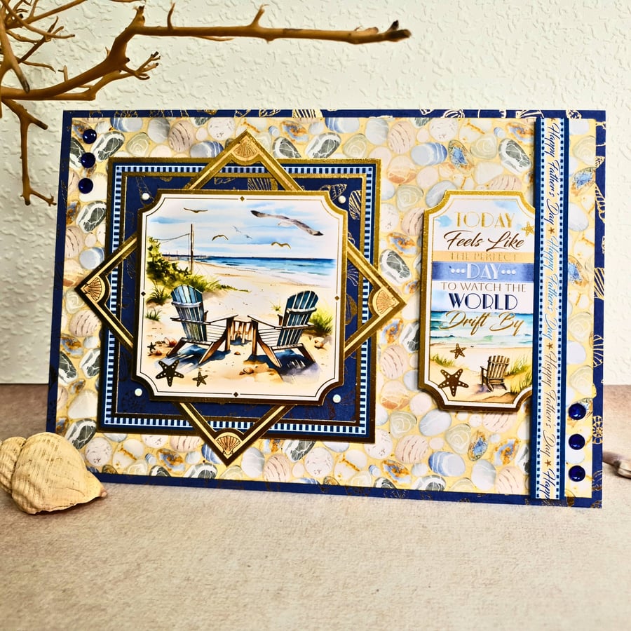 Father's Day card for Dad, Step Dad, Grandad - On the beach, holiday themed