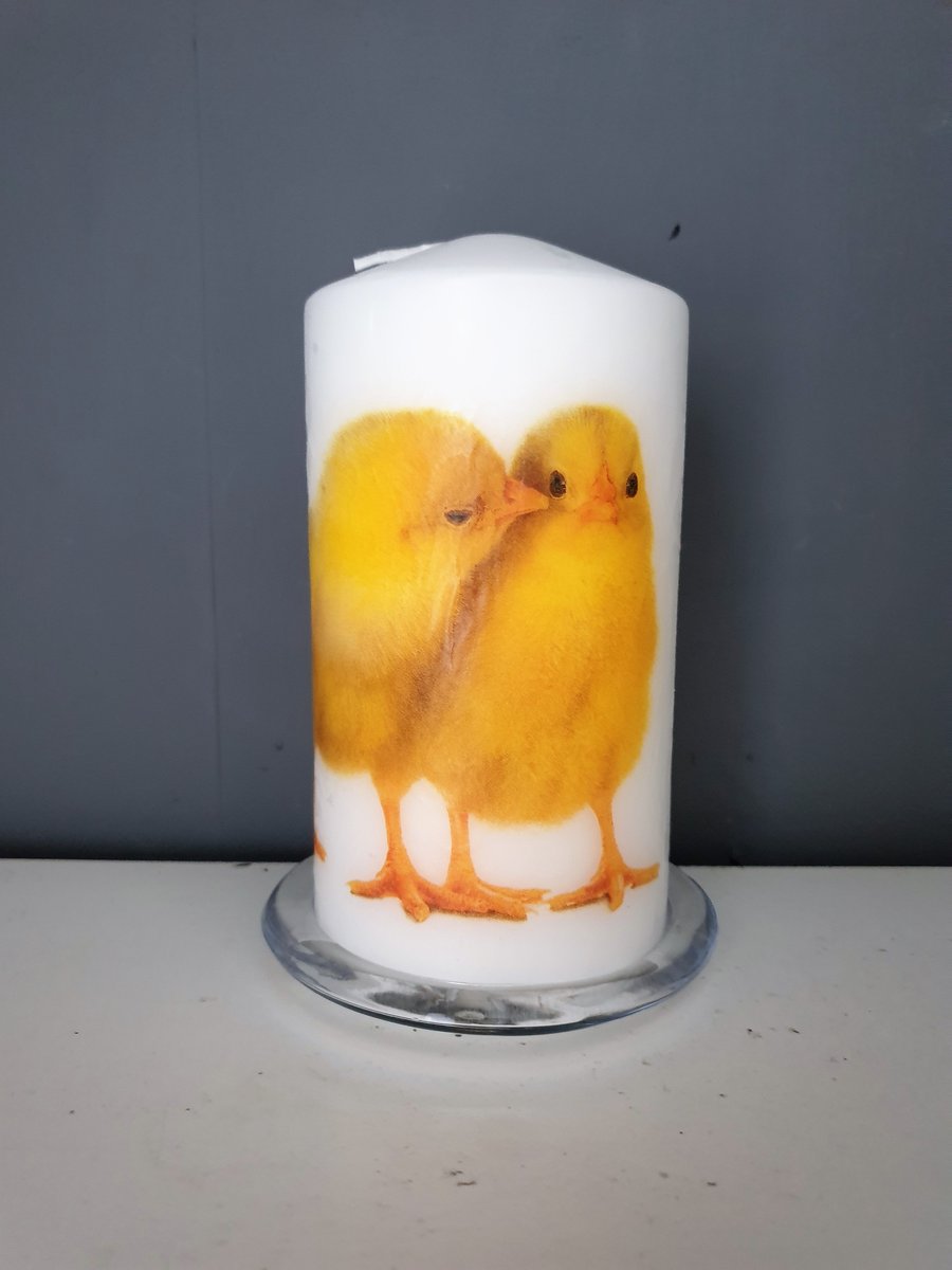 Chicks decorated candle