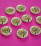 15mm Wooden Tree Blossom Buttons Green White 10pk Leaves (ST9) - Image 1