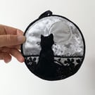 Cat and full moon up cycled seasonal home decoration. 