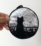 Cat and full moon up cycled seasonal decoration. 